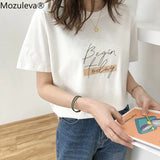 Casual O-neck Letter Print Women T-shirt 2021 Summer Short Sleeve Loose Female Basic Tops Shirt GirlsTees 100%