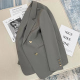 2025 New Grey Korean Blazer Lady French Style Fashion Suit