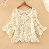 coat female crochet hollow five-point sleeve top sweater o neck knitted