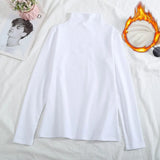 Plus Velvet Long Sleeve Women T Shirt Pullover Bottoming Tops Solid Sweater Slim Autumn Winter Mock Neck Basic