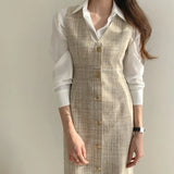 Autumn Spring Women Elegant Plaid Tweed Office Ladies Sleeveless Vest