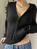 Hooded Crop Knit Cardigan-Outfit