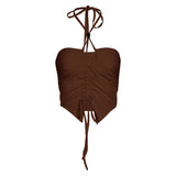 Spring 2024 New Women's Clothing Solid Color Sexy Strap Hanging Neck Folded Body Open Umbilical