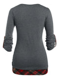 Front Roll Up Sleeve Plaid Tee Faux Twinset Tee 2 In 1 Women Tees 2FerTwofer