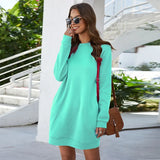 Autumn Winter O Neck Long Sleeve Women's Sweatshirt Dress 2021 New Fashion Solid Loose Pocket Ladies Mini Dress