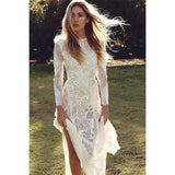 2021 Summer Women Long Party Dress Vintage Long Sleeve Floor Length Sexy Backless White Lace Maxi