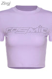 Fashion Letter Printed Short Sleeve Vintage Crop Top 2023 Summer Women Sexy Skinny T Shirt Female Streetwear Tee
