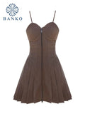Dress Women Sexy Sleeveless Solid Slim Party V-neck Spaghetti Starp Dresses Fashion Vintage Zipper A-line Vestidos