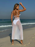 2025 New Solid Color Lace Sexy Three-Piece Mesh Dress