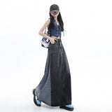 Zingj Design Sense Retro Thin Color Denim Skirt Tall Cover Meat High Waist Color Skirt Female Spring And