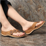 Zingj Summer Plus-Size Sandals Female Multi-Color Handmade Retro Flowers Flat Slope And Clip Toe