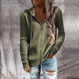 Zingj And Winter New Stripe Casual Hoodie Loose Knit Sweater Zipper Cardigan Long Sleeve Hooded Sweater Woman-Outfit