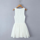 White Embroidery Hook V-neck Mini Dress- Outfit