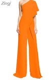 Women One Piece Jumpsuit Dress One Shoulder Casual Overalls Streetwear Wide Leg Jumpsuits Elegant Lady Party Romper