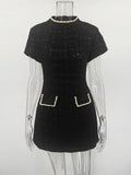 Tweed Solid Beaded Seam Mini Dress- Outfit
