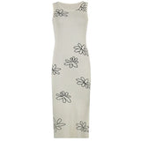 Floral Print Backless Sexy Knitted Dress Split Side Party Bodycon Long Dress Robe Vintage Skinny Fashion