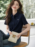 Embroidered Comfortable Shirt For Summer 2025 Light And Casual Polo Collar Beaded Knitted Shirt For