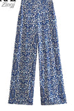 Blue Print Wide Leg Pants Women High Waisted Trousers Women Casual Baggy Pants Woman Fashion Summer Women's Pants