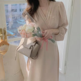 Zingj Luxury Wind Design Sense V Collar Receive Waist Show Thin Dress Female Summer New Foreign Style Pure Color In The Long Chiffon