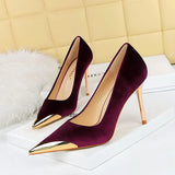 Zingj Banquet Fashion Light Luxury High Heels With High Heel Metal Pointed Suede