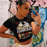 Art Print Graphic T Shirts for Women Aesthetic Y2k Streetwear Casual Short Sleeve Crop Tops Ladies Summer 90s