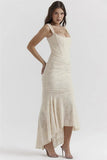 Lace Textured Strap Wrap Midi Dress-Outfit