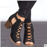 2025 Summer New Coarse Heel High Heel Roman Fish Mouth Hollow Size Size 43 Buckle