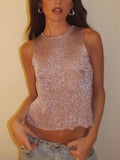 Semi Sheer Metallic Tank Top-Outfit