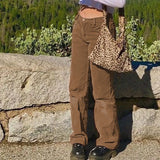Corduroy Plain Casual Straight PantsOutfit