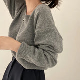 Dark Academia Solid Color Round Neck SweaterOutfit