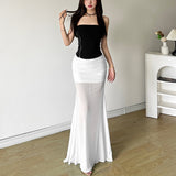 Summer Women's New Black Sexy One-Word Shoulder Zipper Short Outer Wearing Thin