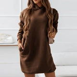 Zingj 2023 New Women's Wear With Hoodie Street Personality Design Sense Loose Solid Color Dress-Outfit