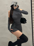 Women's Mini Dress Sleeveless Pleated Tight Dress High Neck Lace Up Autumn Black Tight Elastic Party Tank Top