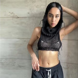 Sleeveless Y2k Tank Tops With Hat Fashion Streetwear Black Summer 2022 Knitted Crop Tops Women Sexy