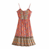 Queens Women Elegant Floral Print Sleeveless Beach Bohemian Midi Dresses Ladies Rayon Cotton Boho Dress