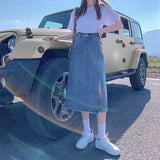 Zingj Denim Skirt Side Slit In The Long 2024 New Skirt Bottom Body Versatile Show Thin A-Word Skirt Woman-Outfit