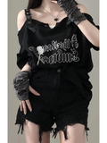 Sweet Cool Girls Letter Print T-shirt Y2k Aesthetic Off Shoulder Fashion Slash Neck Tshirts Women All Match Loose