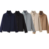 Winter Women's Fashion With Pure Color Single Buckle Collar Loose Wool