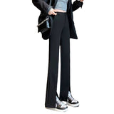Zingj High Waist Slit Micro Bell Bottom Pants Children Autumn Thin Casual Pendant Feeling Floor Pants Straight Suit Pants-Outfit