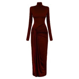 Turtleneck Long Sleeve Wrap Maxi Dress- Outfit