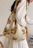 Fuzzy Teddy Bear Reversible Shoulder Bag-Outfit