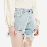 Waist Denim Shorts For Women Fashion Damaged Hole Jean Shorts Slim Streetwear Casual Women Pants Summer 2022