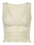 V Neck Lace Crop Tank Top- Outfit