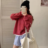 Zingj Color Restoring Ancient Ways Hook Flower Sweater Female Autumn Dong New Loose Lazy Wind Inserted Shoulder Sleeve Gentle Round Collar Sleeve Knitting-Outfit