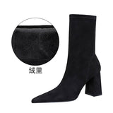 Zingj Fashion, Simple And Versatile Thick With High Heel Suede Pointed Sexy Nightclub Show Thin Short Tube Short