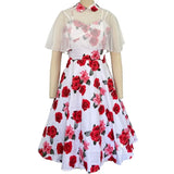Cape Vintage Gothic Flare Dress Women 50s 60s 2pcs Turn Down Collar Elegant Party Wear Summer A Line Midi Swing
