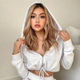 Korean Fashion Streetwear Outfits Cropped Sweatshirts 2020 Autumn Long Sleeve Solid Casual Zipper Up Women's