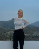 Striped See-Through Long Sleeve Top-Outfit