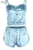 Women 2 piece set Velvet Sleepwear Sexy Spaghetti Strap Shorts Pajamas Suit Ladies Casual Sleepwear Female Pajama Party