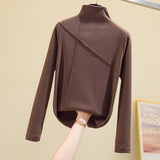 Long Sleeve Thick T Shirt Women Winter Tops Turtleneck Warm T-Shirt Korean Cotton Tshirt Woman Tee Shirt Femme Pink